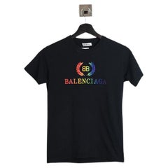Balenciaga Rainbow Embroidered Logo Tee Black