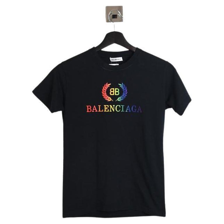 Balenciaga Rainbow Embroidered Logo Tee Black For Sale at 1stDibs