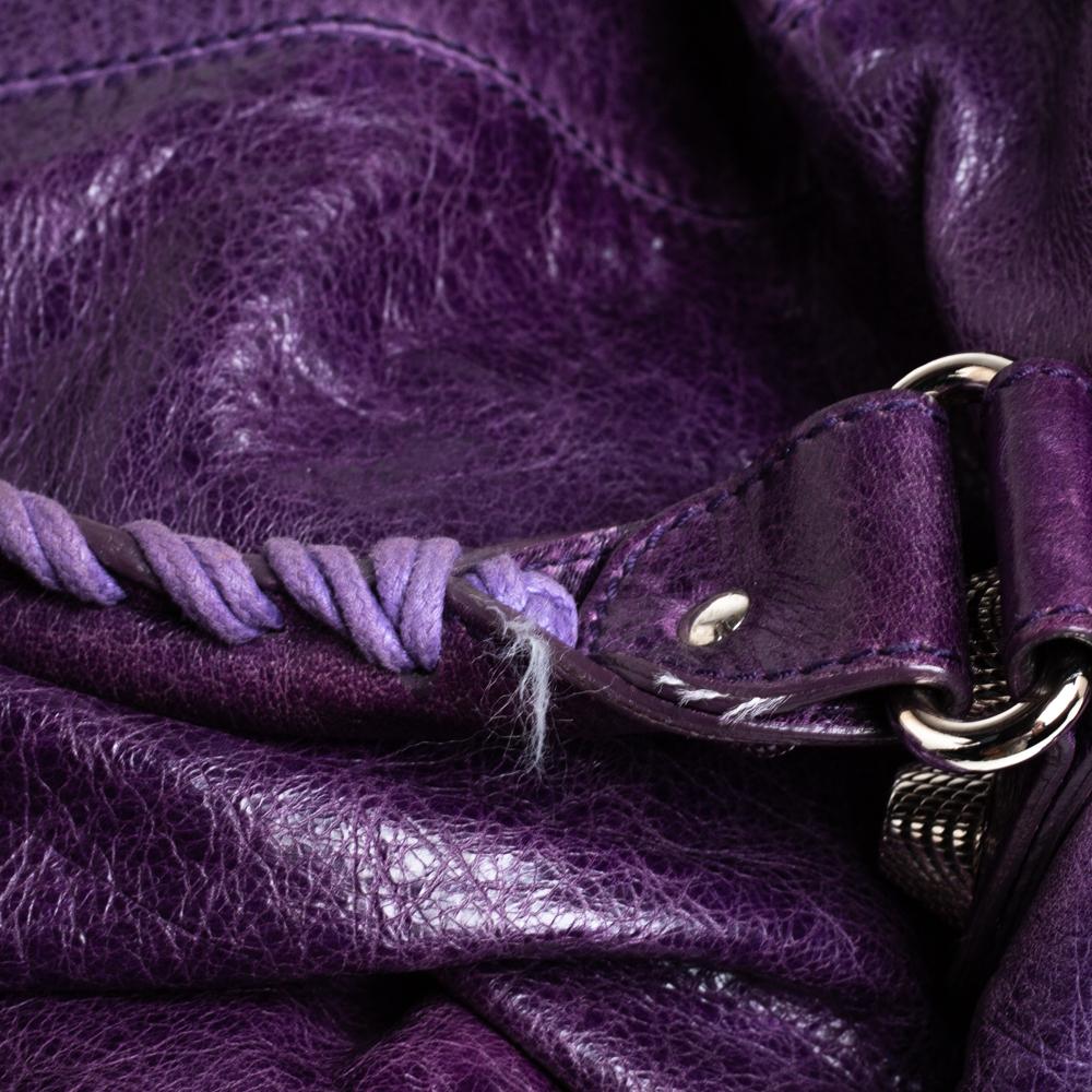 Balenciaga Raisin Leather SGH Pompon Hobo In Good Condition In Dubai, Al Qouz 2