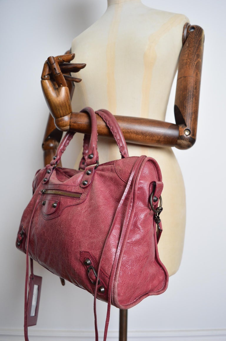 Balenciaga Raspberry Red Motorcycle Leather 2012 City Bag For Sale at  1stDibs