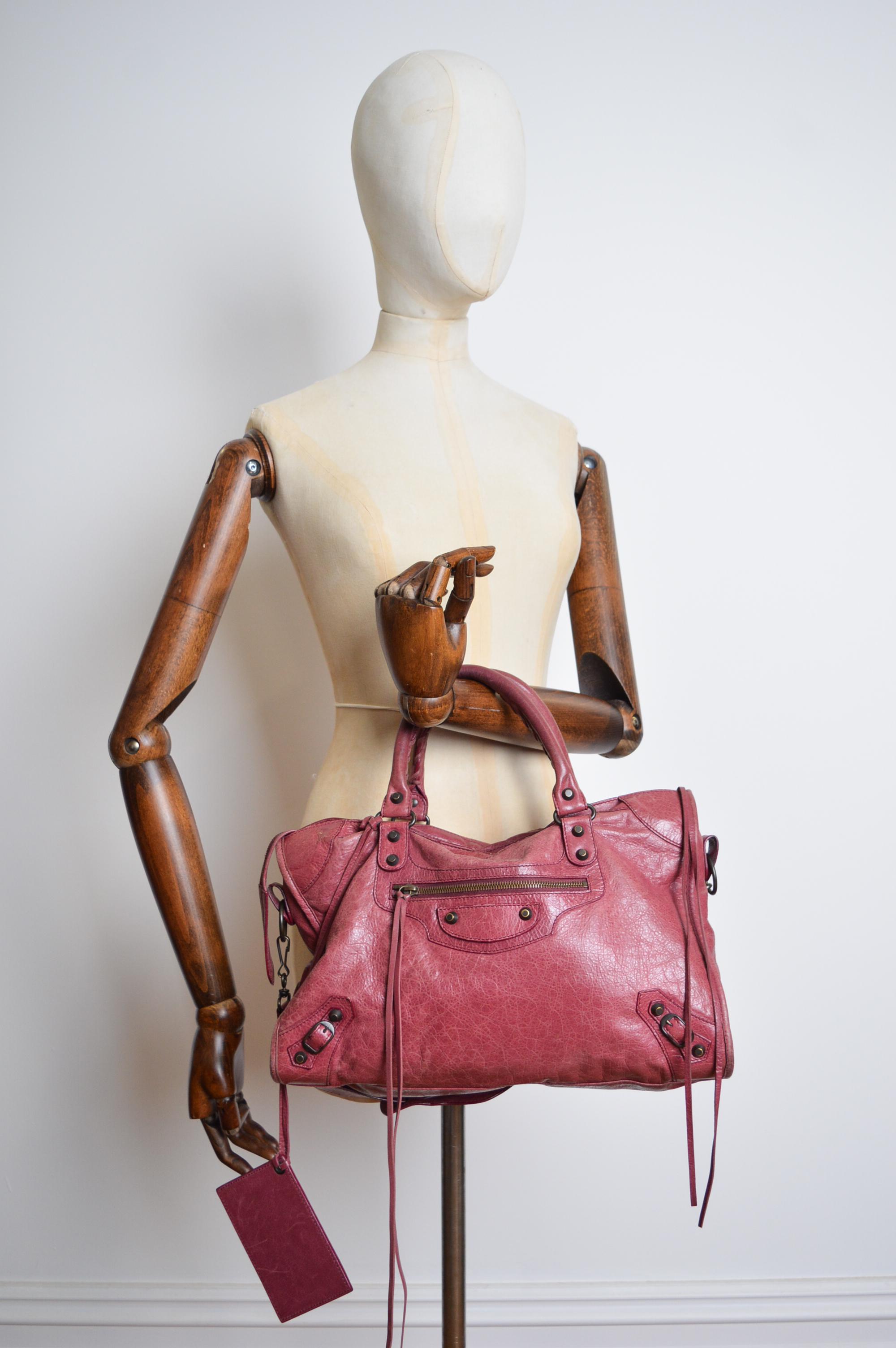 Balenciaga Raspberry Red Motorcycle Leather 2012 City Bag For Sale 10