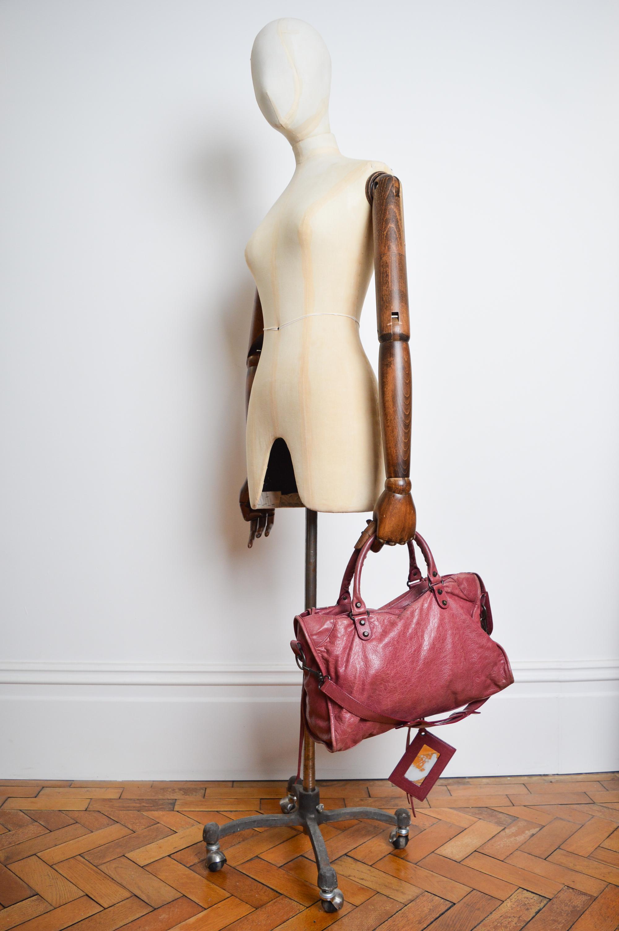 Balenciaga Raspberry Red Motorcycle Leather 2012 City Bag In Good Condition For Sale In Sheffield, GB