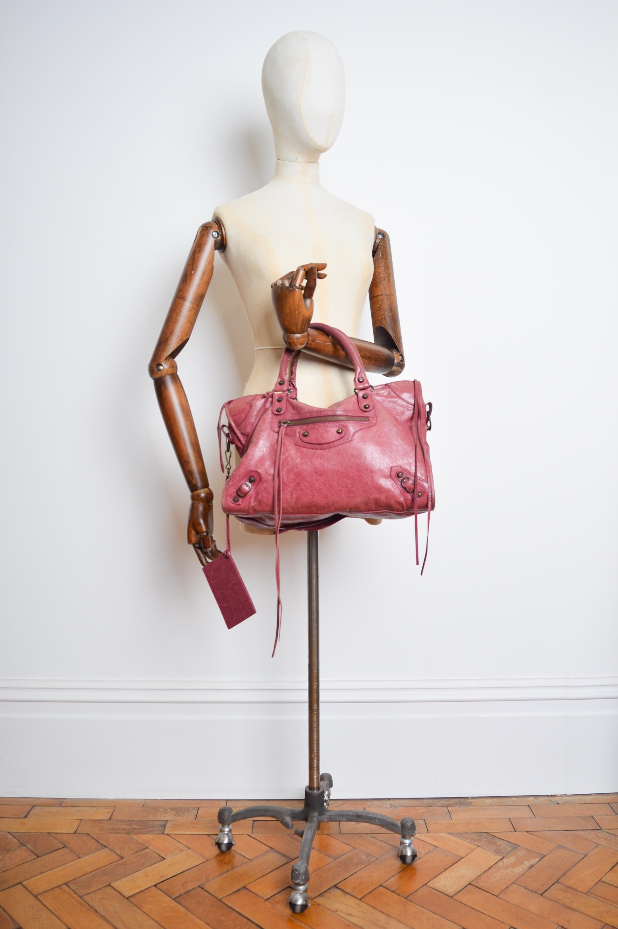 Balenciaga Raspberry Red Motorcycle Leather 2012 City Bag For Sale 1