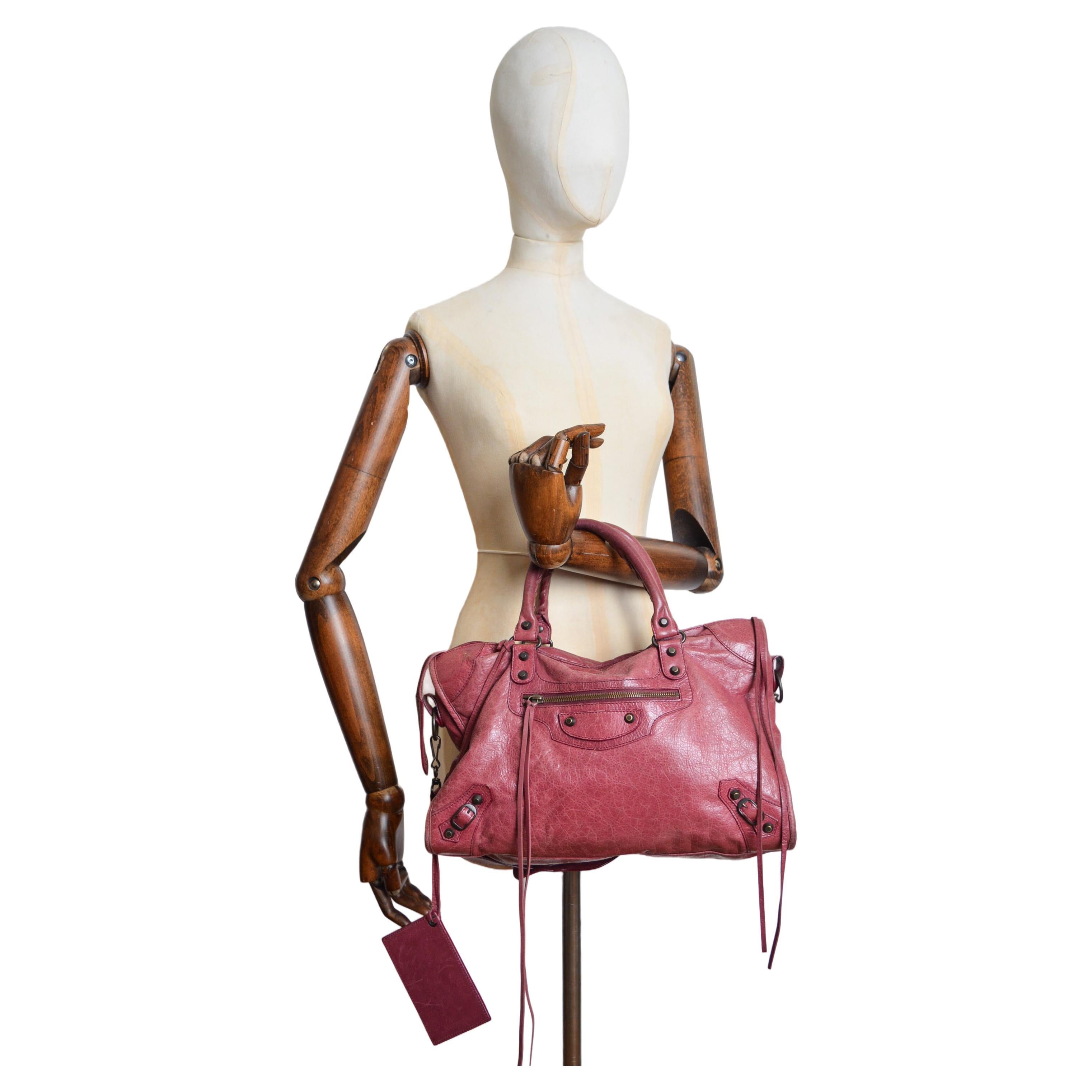 Balenciaga Raspberry Red Motorcycle Leather 2012 City Bag For Sale