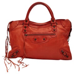 Balenciaga Red Agneau Classic Hardware City Bag