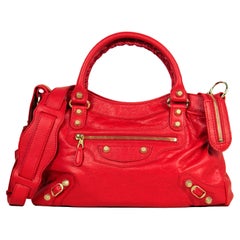 Balenciaga Red Agneau Lambskin Leather Giant 12 Town Messenger Bag rt. $1,895