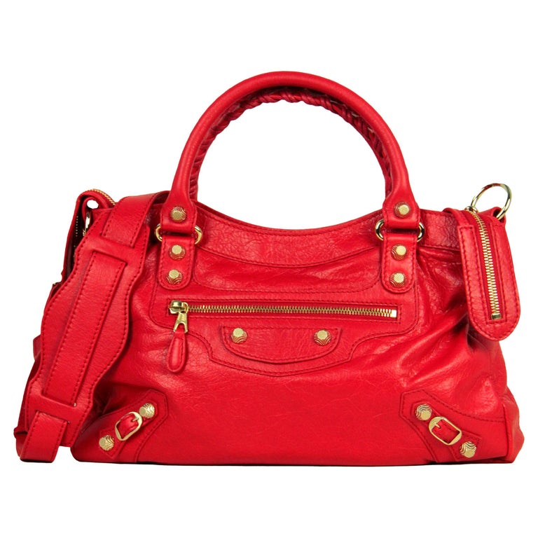 Balenciaga Red Agneau Lambskin Leather Giant 12 Town Messenger Bag rt ...