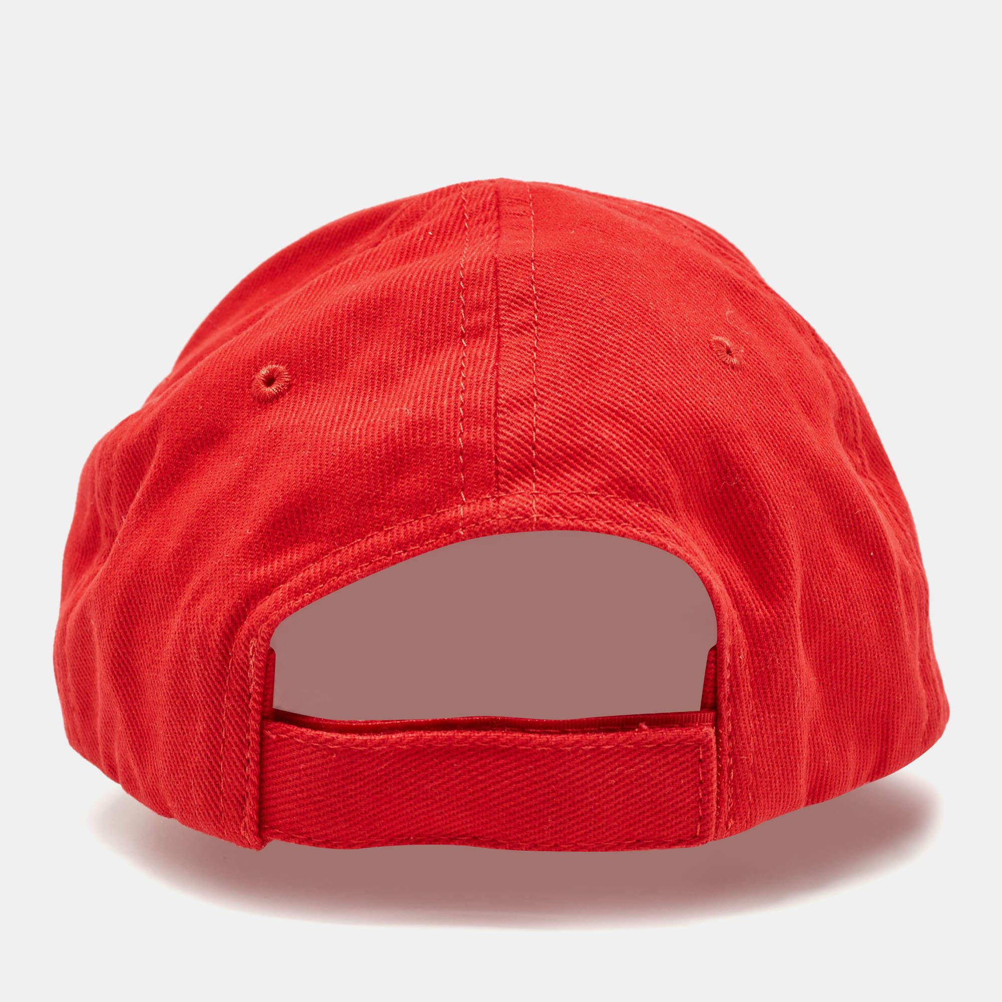 Balenciaga Red BB Logo Embroidered Cotton Baseball Hat L In Excellent Condition In Dubai, Al Qouz 2