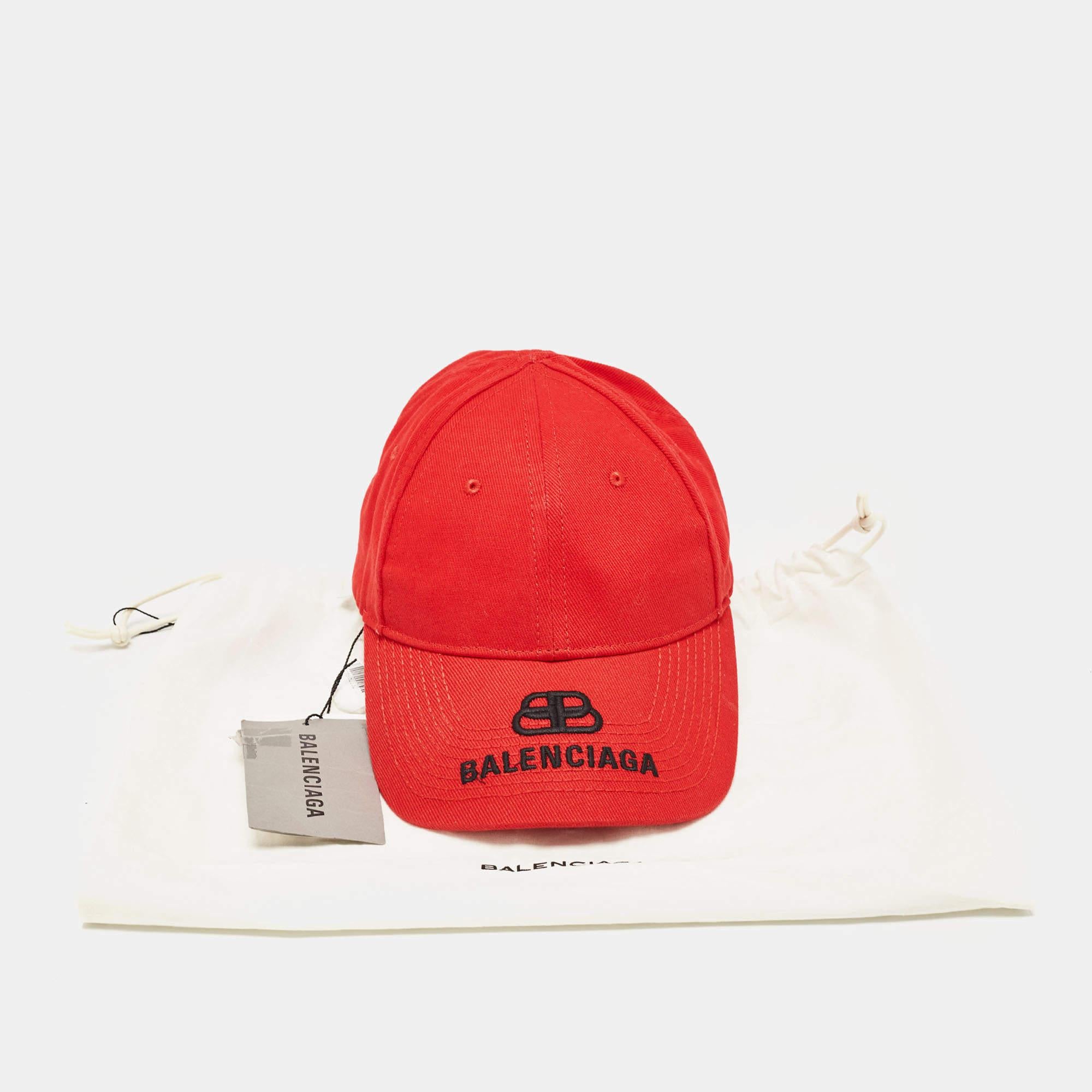 Men's Balenciaga Red BB Logo Embroidered Cotton Baseball Hat L