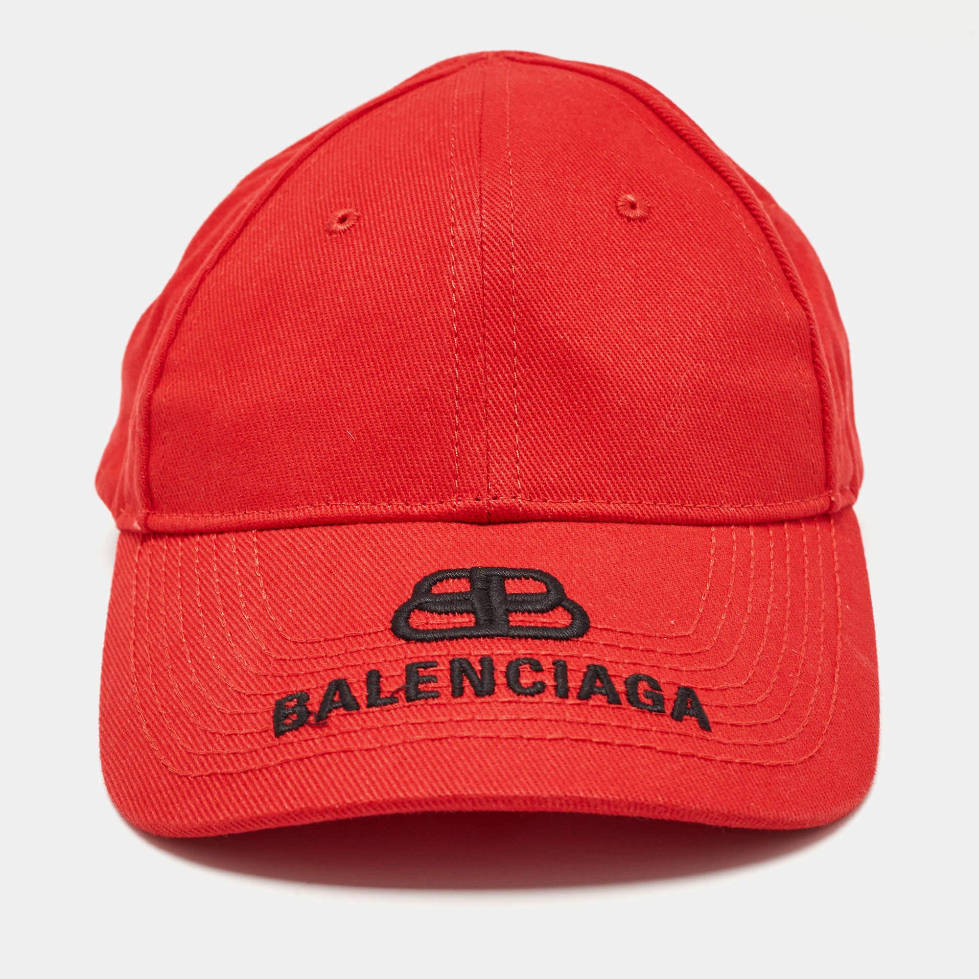 Balenciaga Red BB Logo Embroidered Cotton Baseball Hat L 3