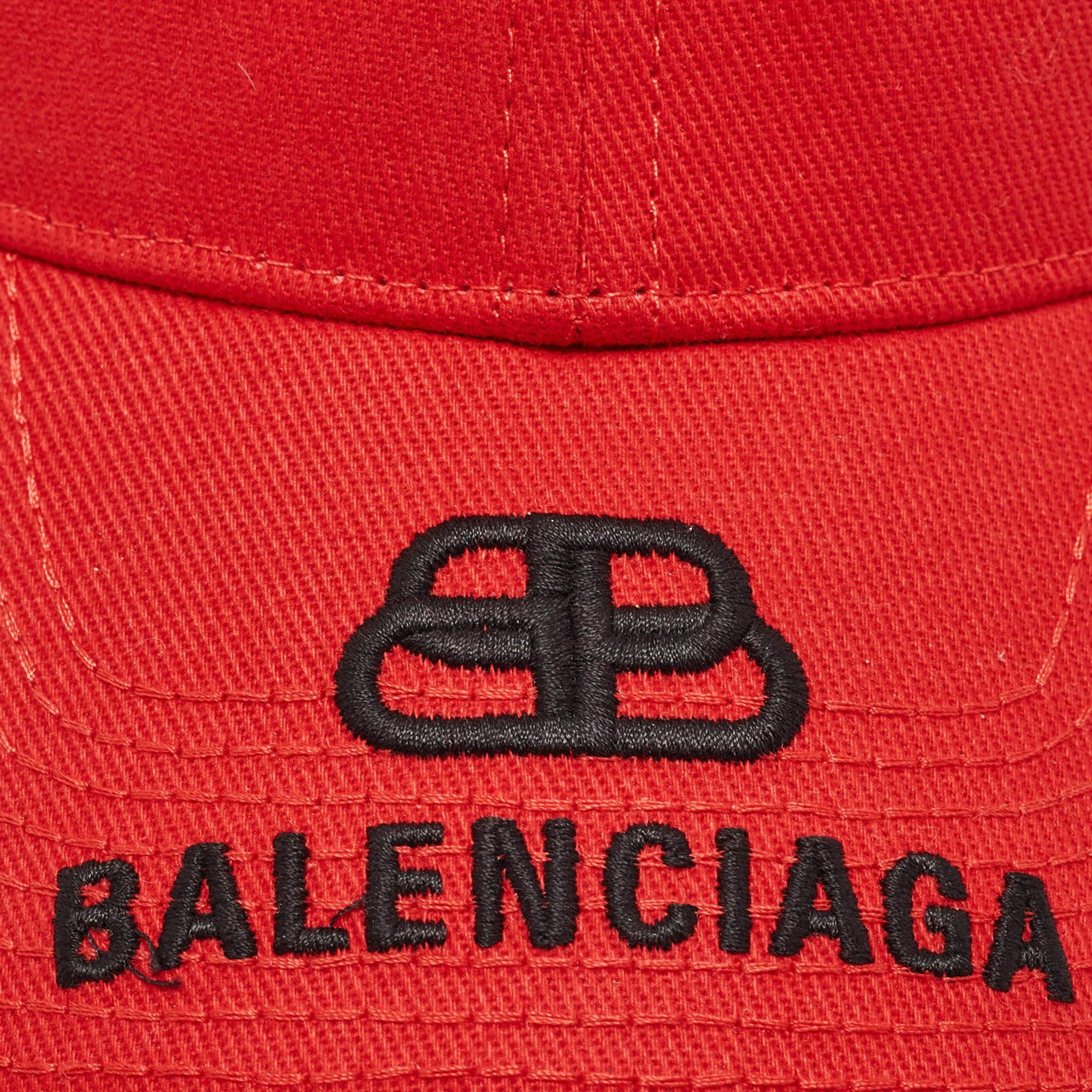 Balenciaga Red BB Logo Embroidered Cotton Baseball Hat L 4