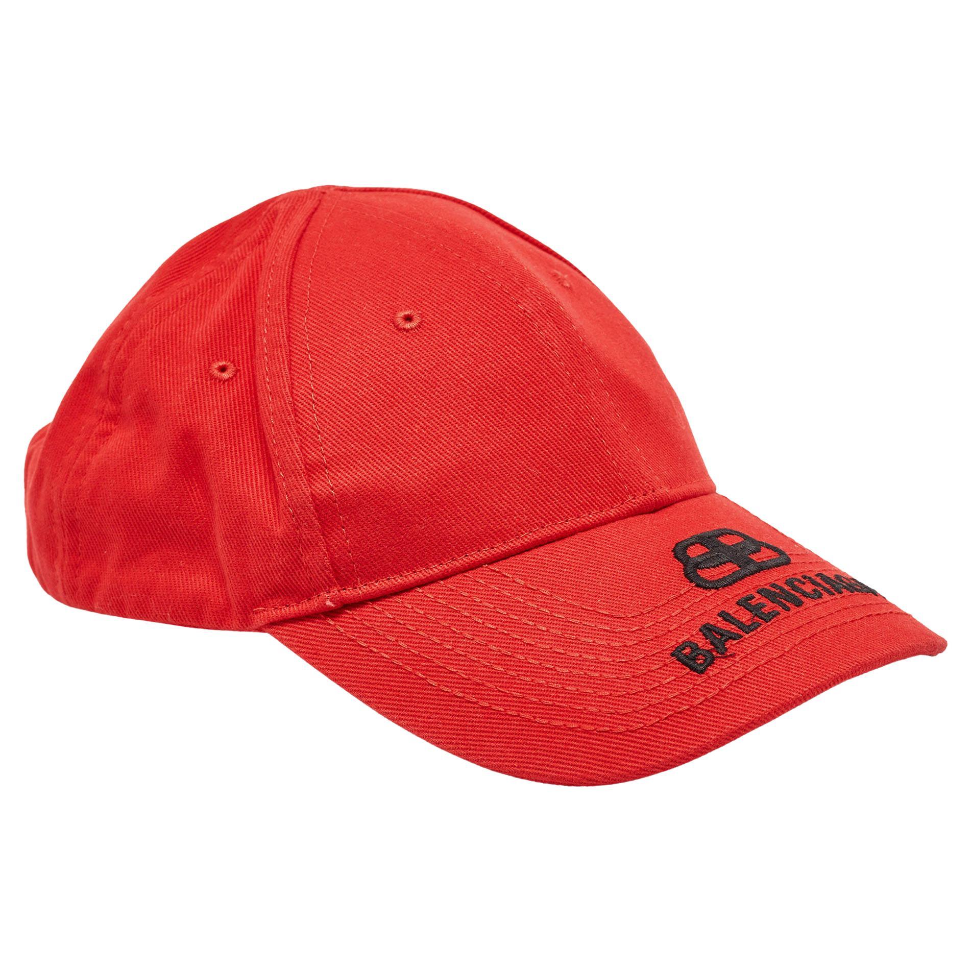 Balenciaga Red BB Logo Embroidered Cotton Baseball Hat L