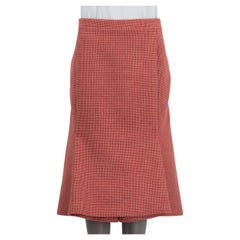 BALENCIAGA red & beige wool 2016 HOUNDSTOOTH FLUTED Skirt 38 S