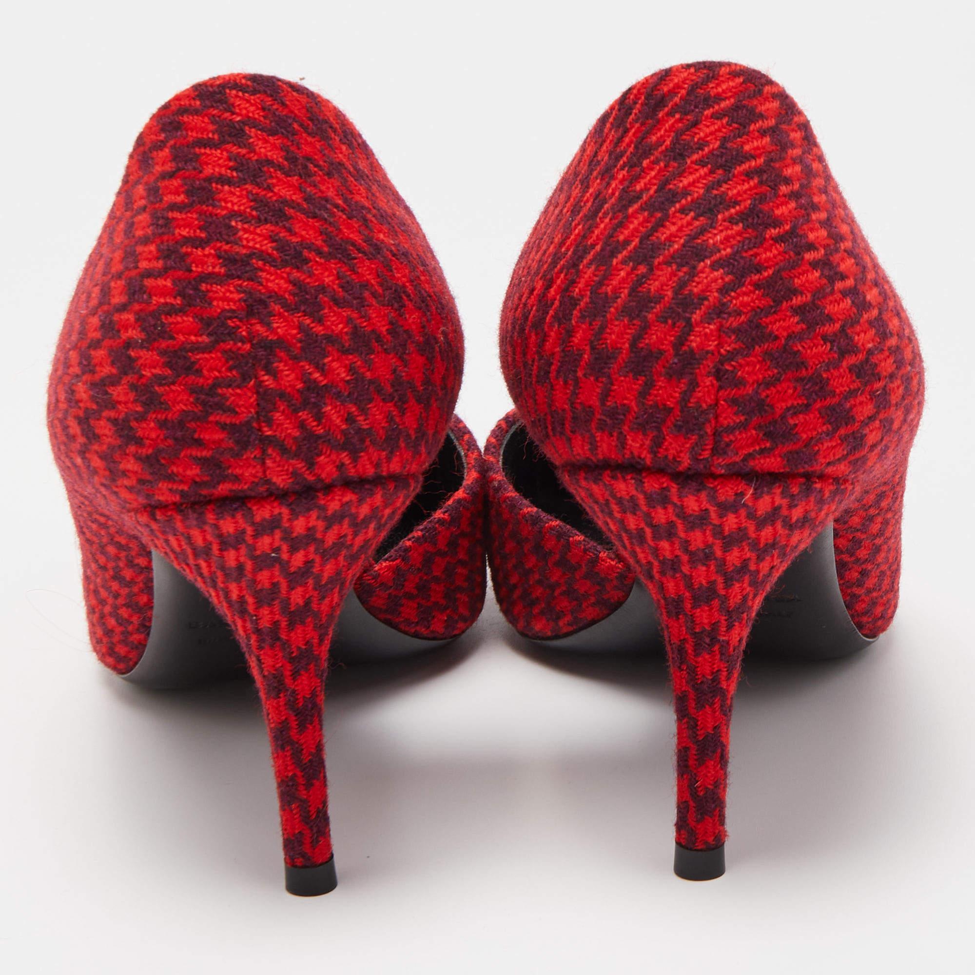 Balenciaga Red/Black Houndstooth Tweed BB Pointy Pumps Size 39 1