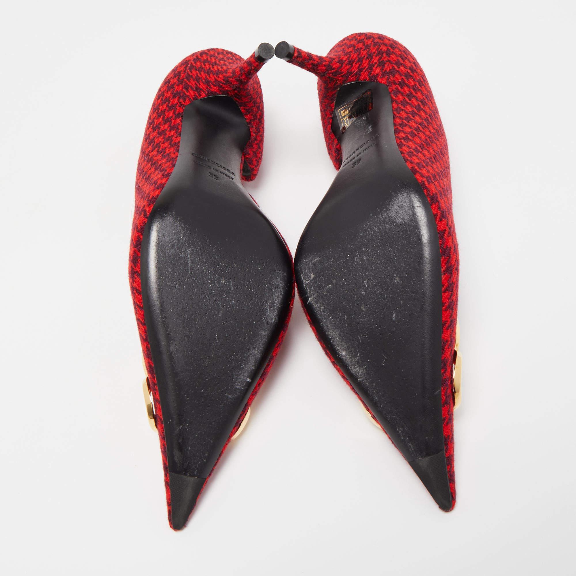 Balenciaga Red/Black Houndstooth Tweed BB Pointy Pumps Size 39 4