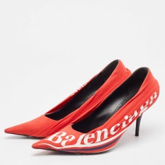 Balenciaga Red/Black Logo Fabric and Leather Knife Pumps Size 40