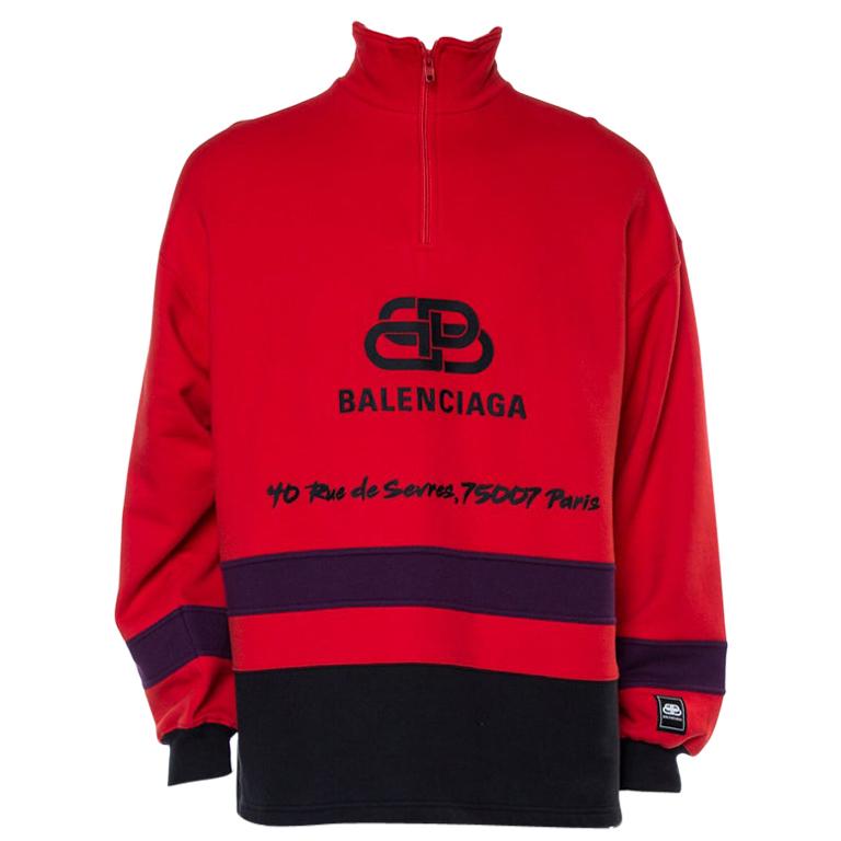 Balenciaga Red Cotton Logo Embroidered Sweatshirt M