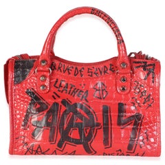 Sac Mini City « Graffiti Classic Hardware » de Balenciaga en cuir de veau gaufré imitation crocodile rouge
