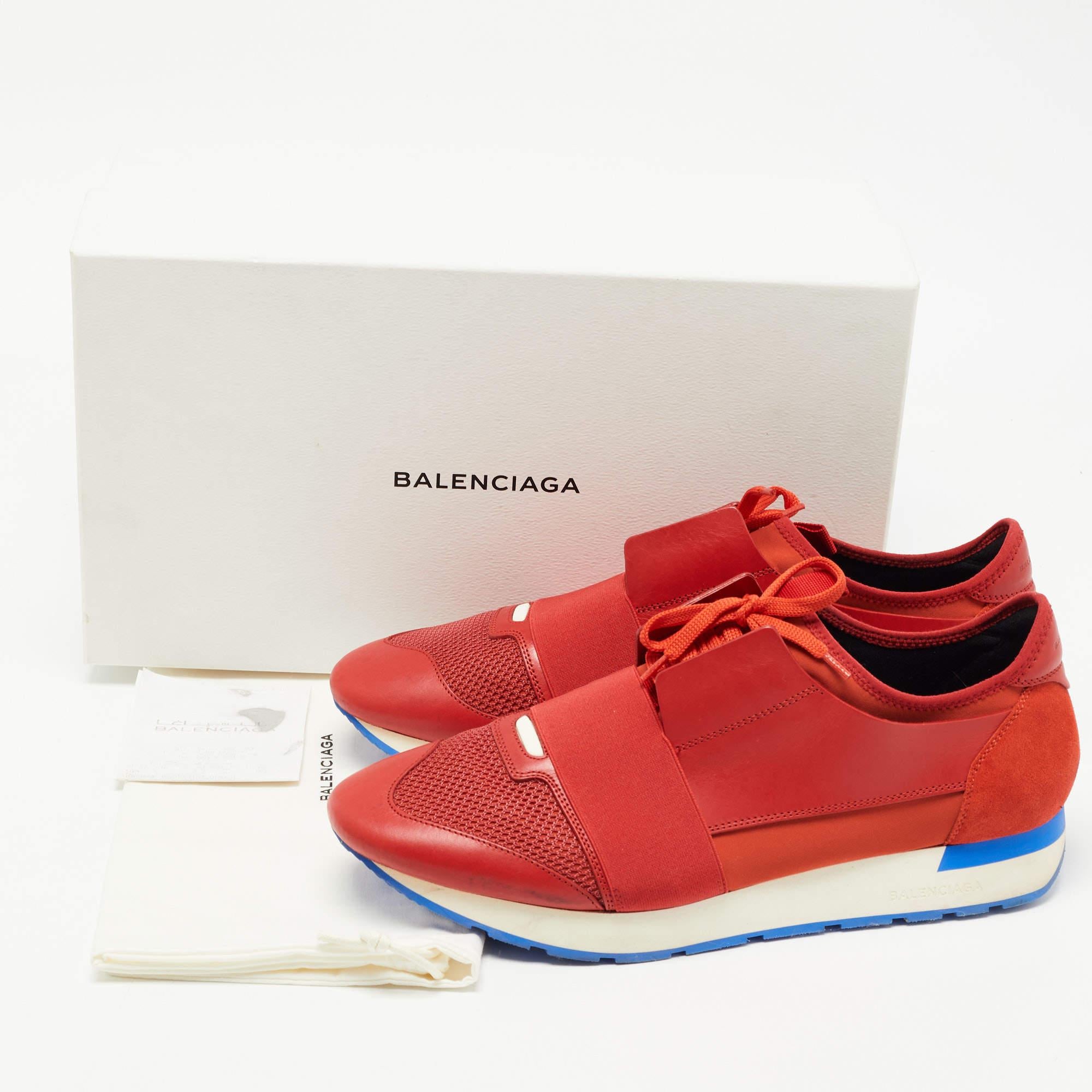Balenciaga Red Fabric and Leather Race Runner Low Top Sneakers Size 45 5