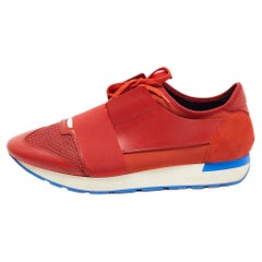 Balenciaga Red Fabric and Leather Race Runner Low Top Sneakers Size 45