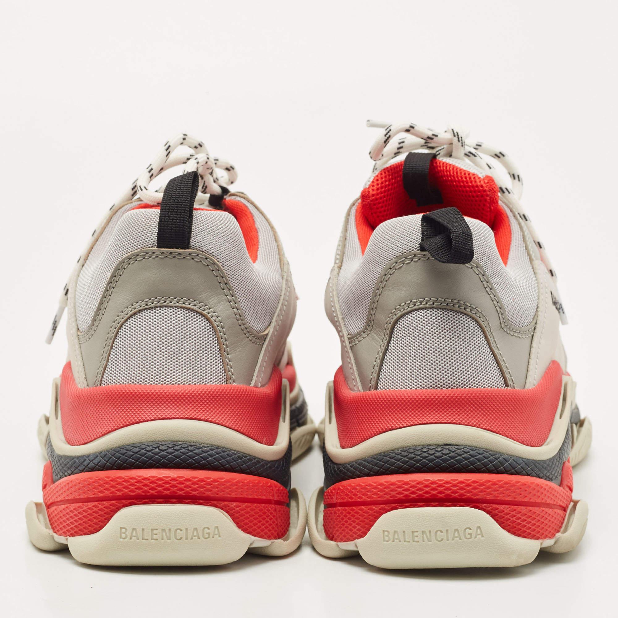 Beige Balenciaga Red/Grey Mesh and Nubuck Triple S Low Top Sneakers Size 45
