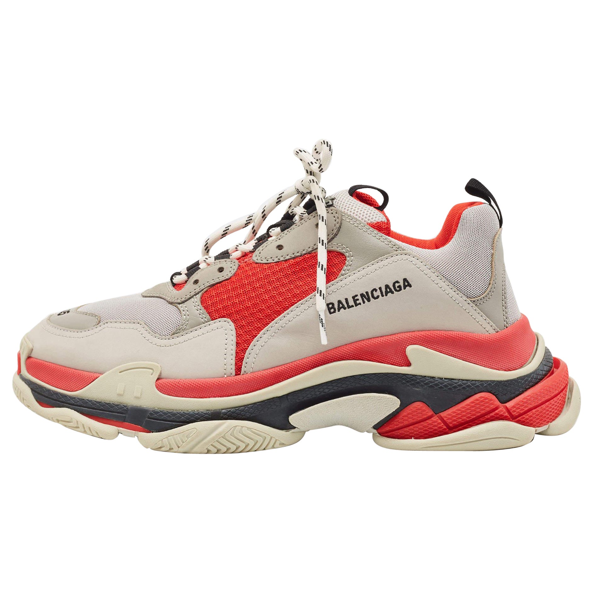 Balenciaga Red/Grey Mesh and Nubuck Triple S Low Top Sneakers Size 45