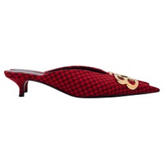 Used Balenciaga Red Houndstooth BB Mules (EU 39)