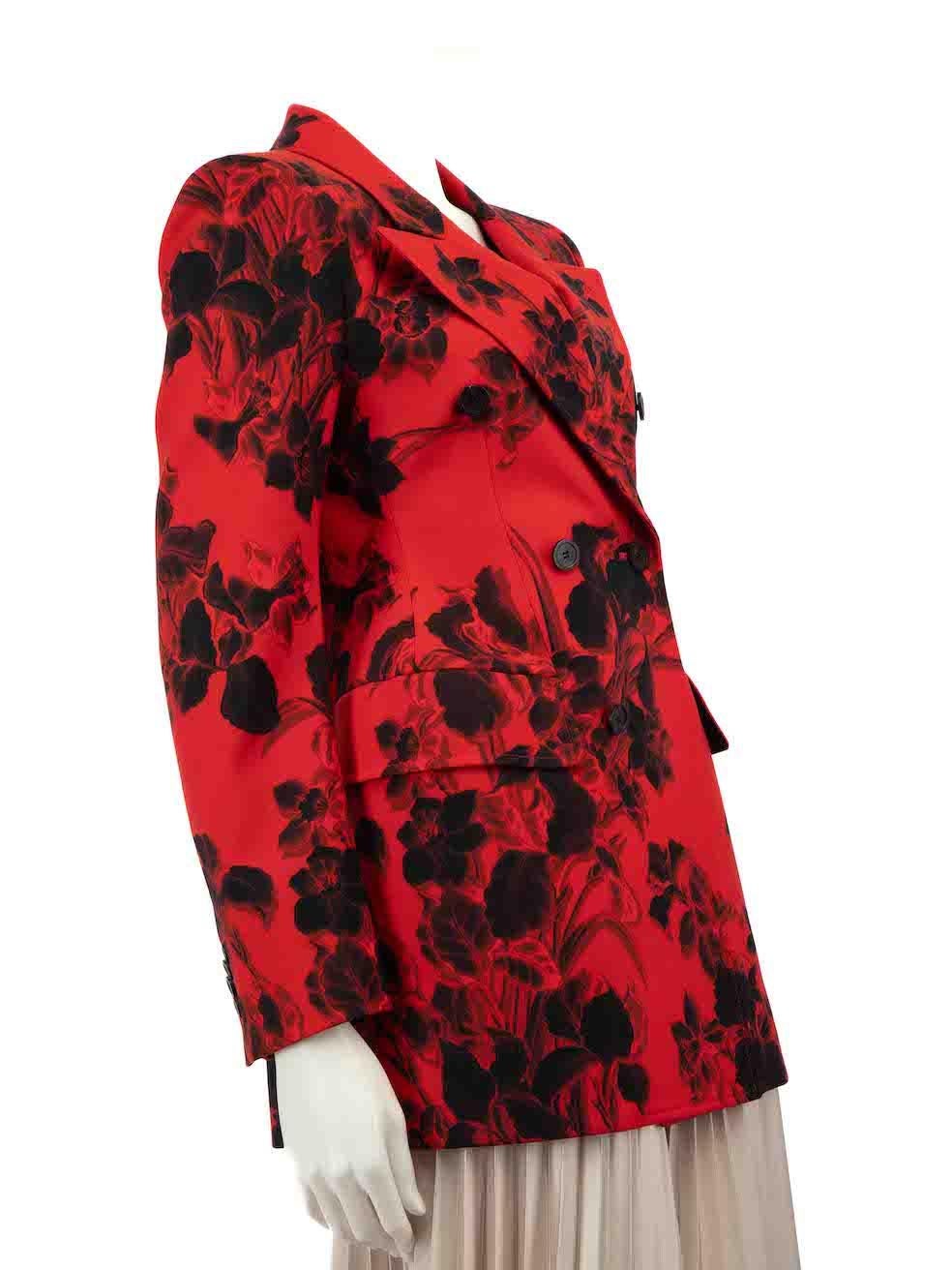 CONDITION is Very good. Hardly any visible wear to blazer is evident on this used Balenciaga designer resale item.
 
 
 
 Details
 
 
 Model: Hourglass
 
 Red
 
 Wool
 
 Blazer
 
 Long length
 
 Floral pattern
 
 Double breasted
 
 Shoulder padded
