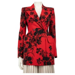 Balenciaga Red Hourglass Floral Pattern Blazer Size S