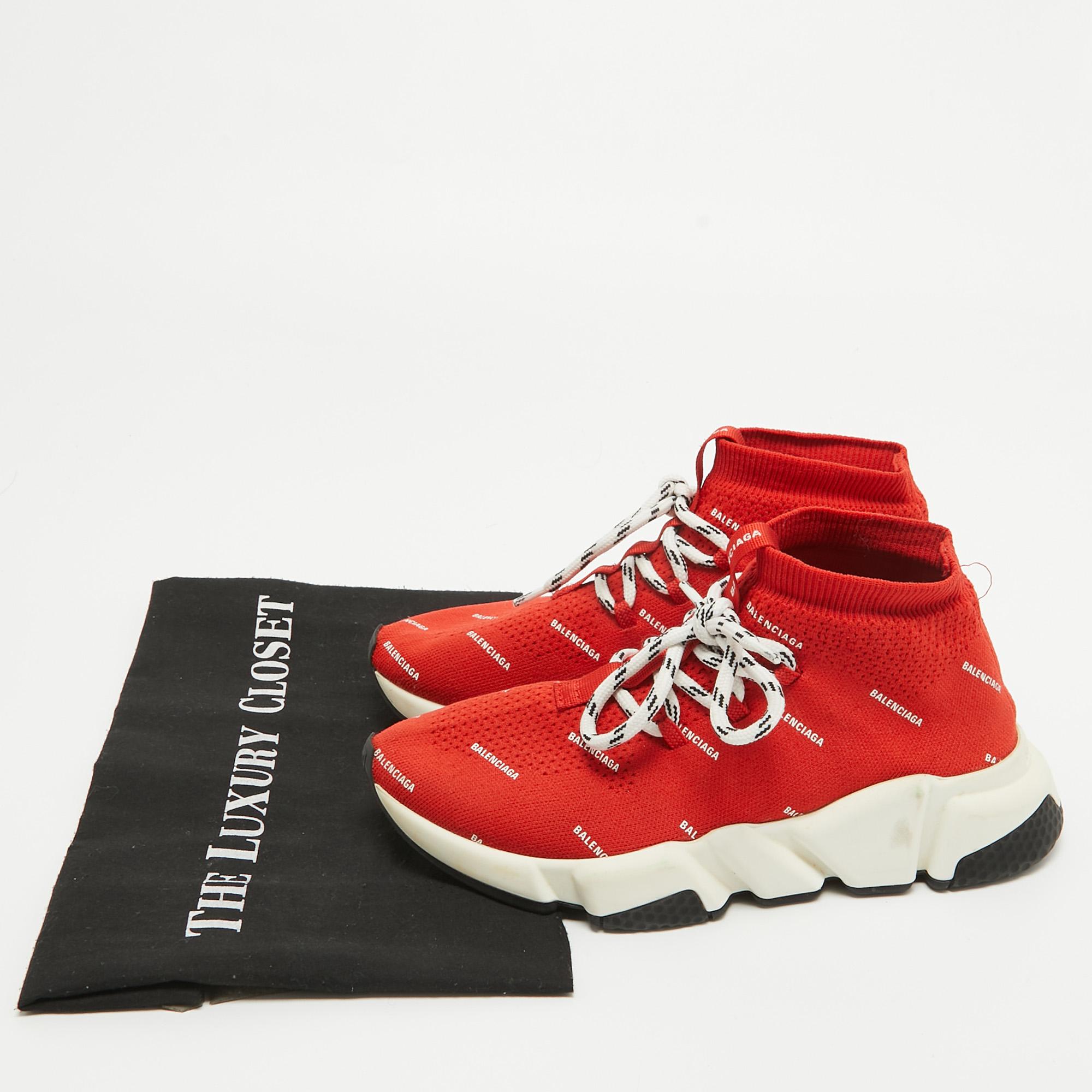 Balenciaga Red Knit Fabric Speed High Top Sneakers Size 36 For Sale 3