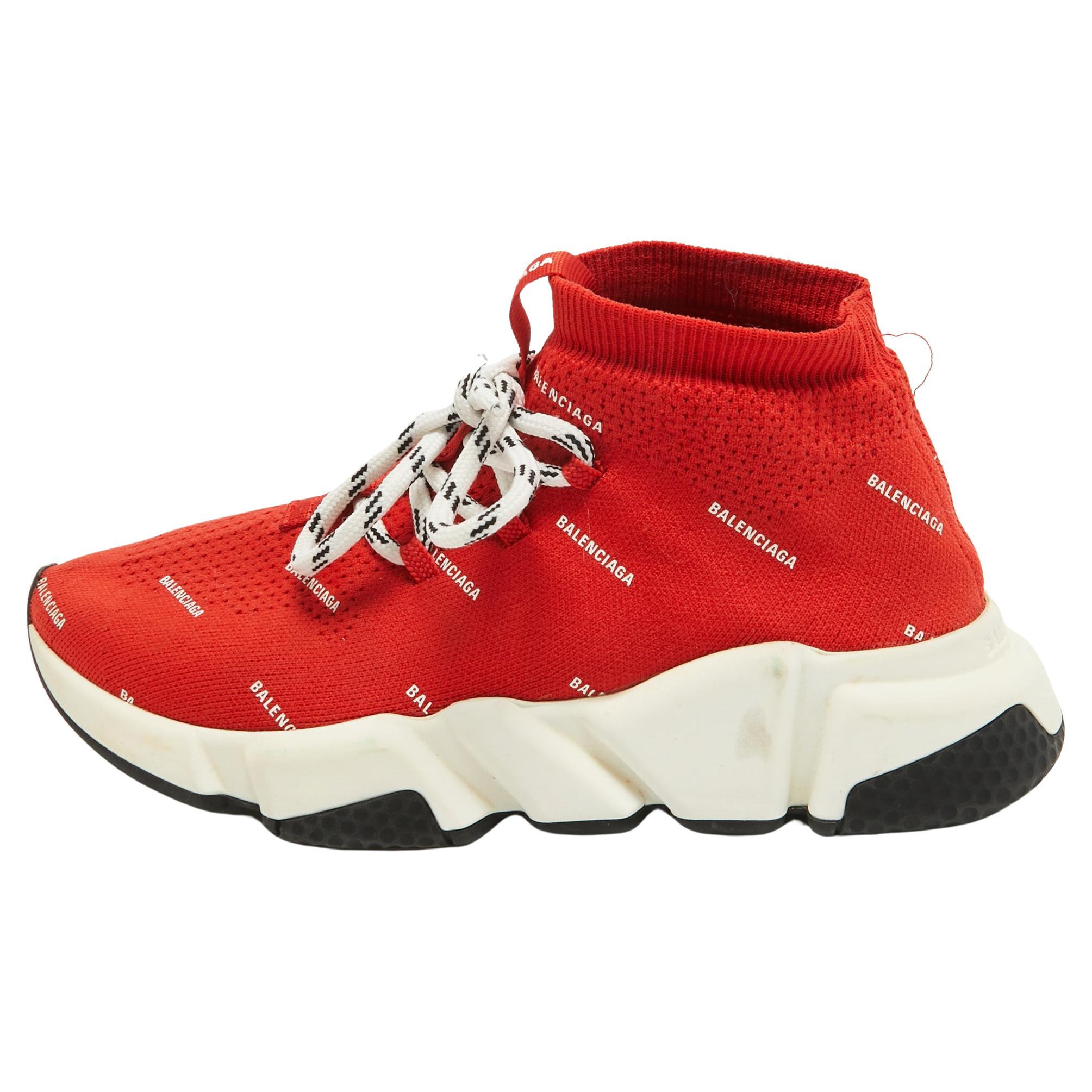 Balenciaga Red Knit Fabric Speed High Top Sneakers Size 36 For Sale