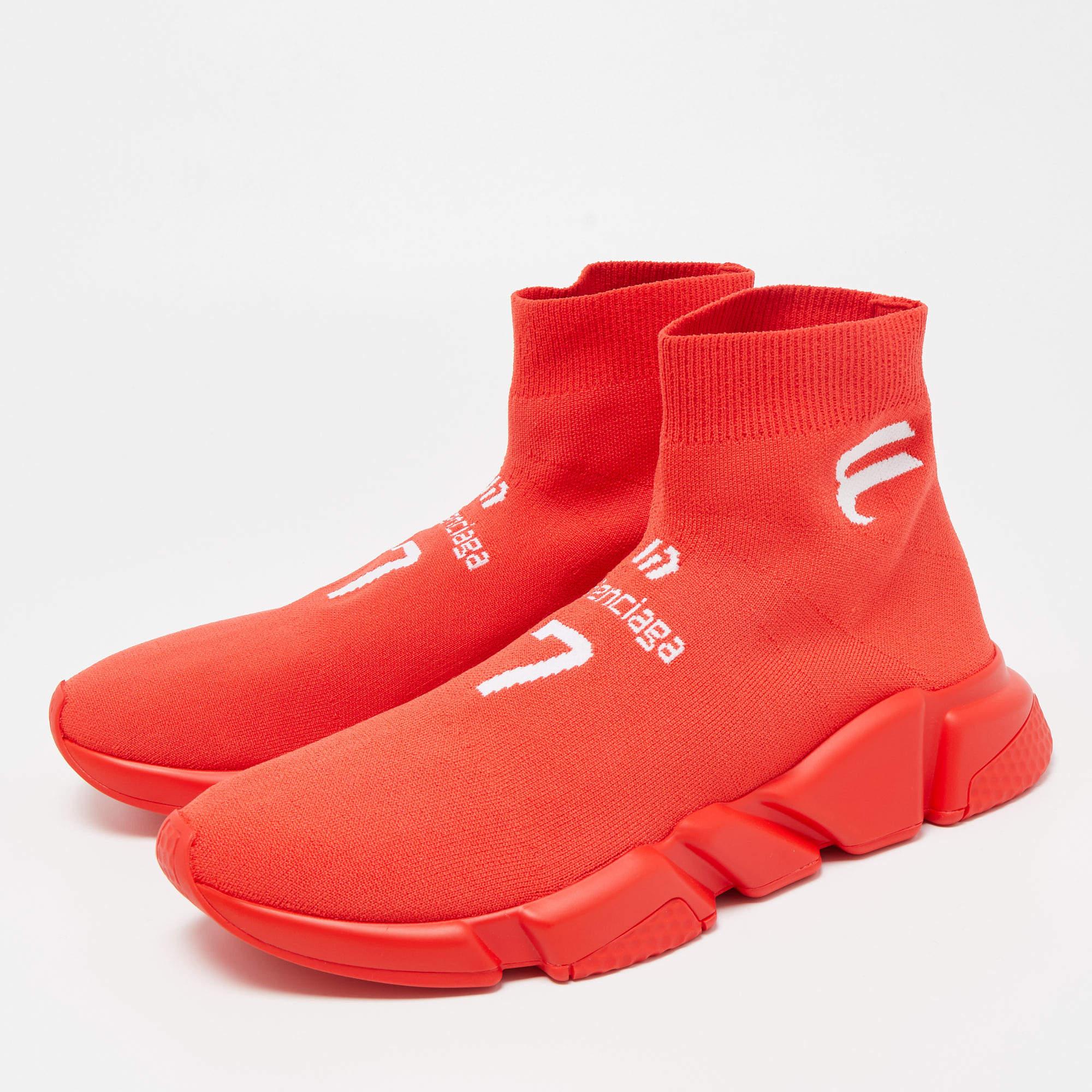 Balenciaga Red Knit Fabric Speed LT Soccer Sneakers  2