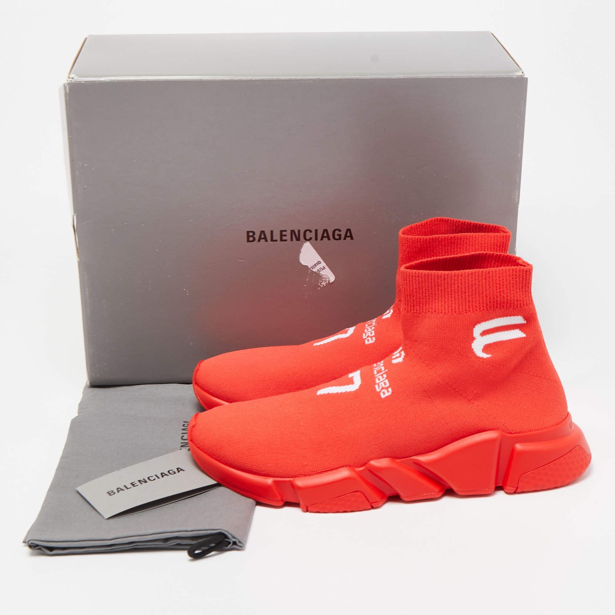 Balenciaga Red Knit Fabric Speed LT Soccer Sneakers  5