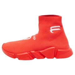 Balenciaga Red Knit Fabric Speed LT Soccer Sneakers 
