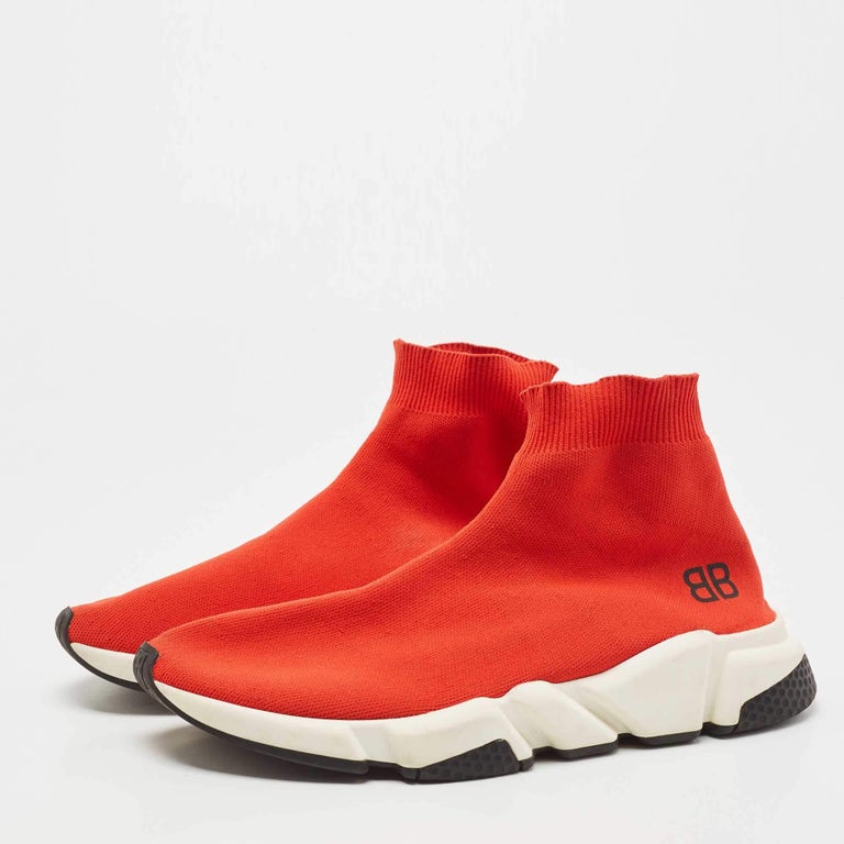 Balenciaga Red Knit Fabric Speed Trainer BB Sock Sneakers Size 43 For Sale  at 1stDibs