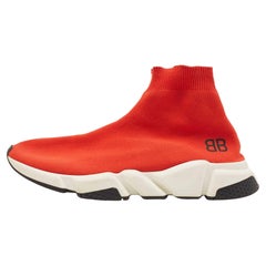 Used Balenciaga Red Knit Fabric Speed Trainer BB Sock Sneakers Size 43