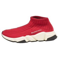 Balenciaga Red Knit Fabric Speed Trainer Slip On Sneakers Size 40