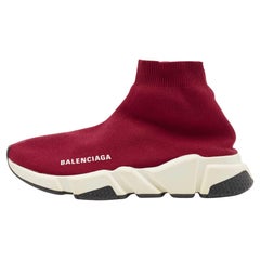 Balenciaga Red Knit Fabric Speed Trainer Sneakers Size 37