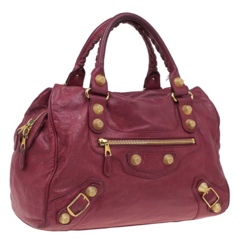 Brown Balenciaga Red Lambskin Giant City Bag