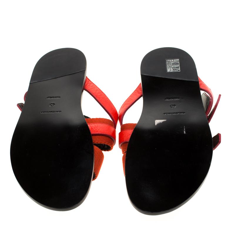 Men's Balenciaga Red Leather And Canvas Flat Sandals Size 43