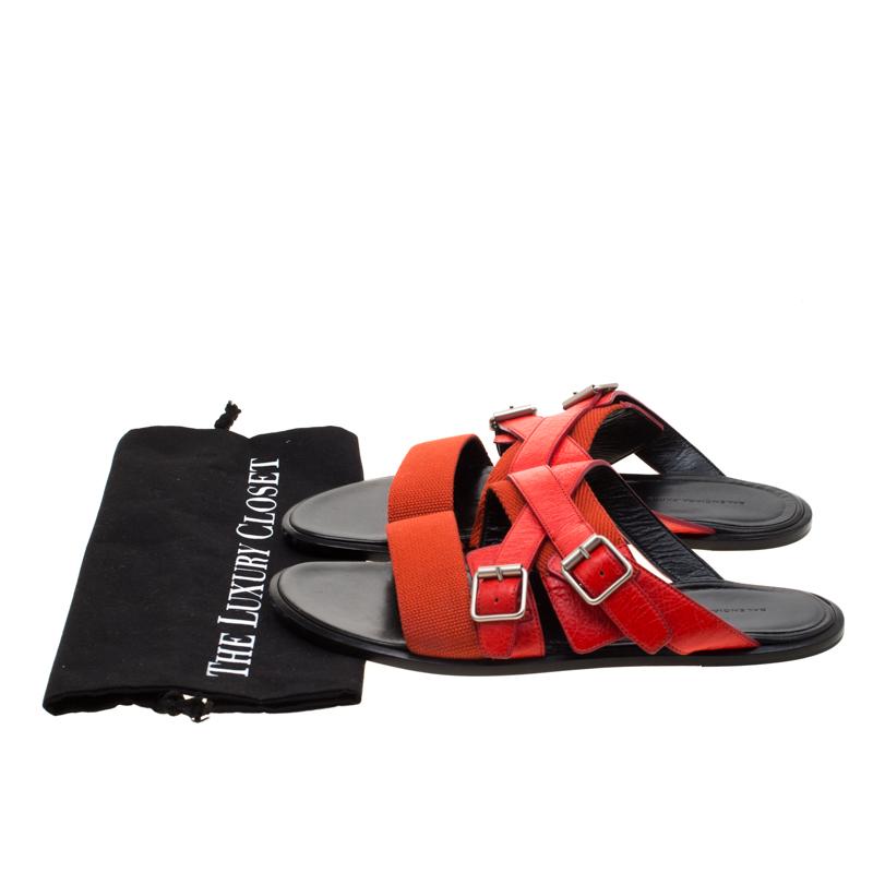 Balenciaga Red Leather And Canvas Flat Sandals Size 43 4