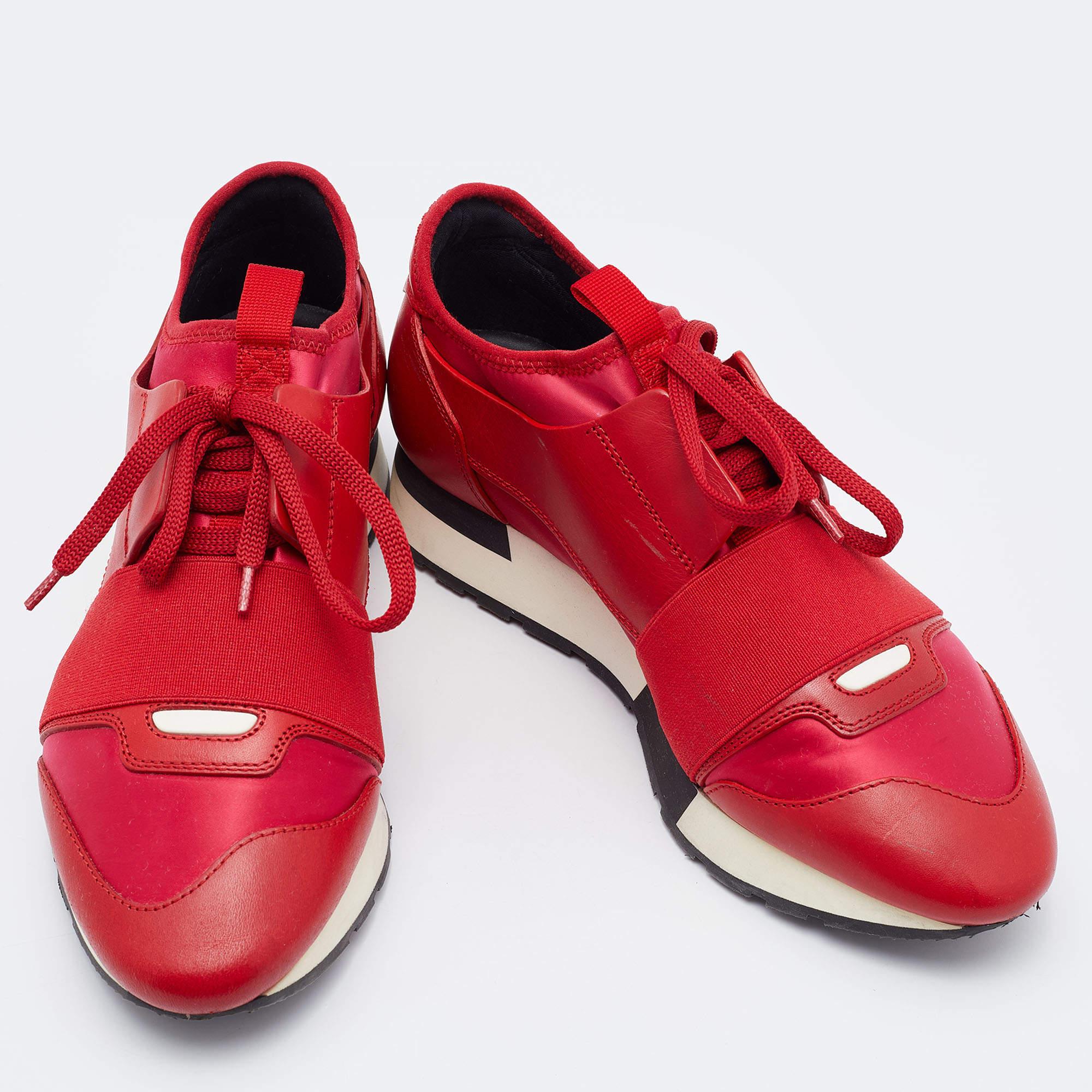 Balenciaga Red Leather and Neoprene Race Runner Low Top Sneakers Size 37 1