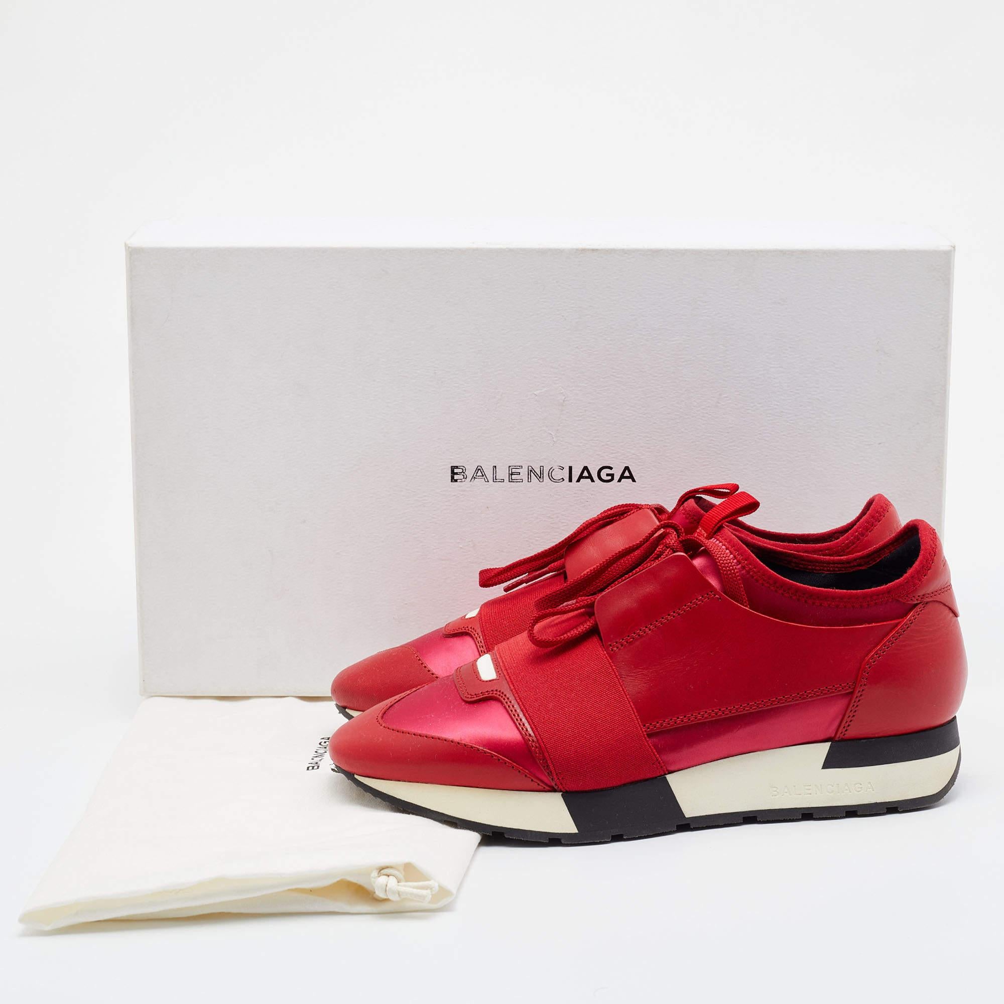 Balenciaga Red Leather and Neoprene Race Runner Low Top Sneakers Size 37 2