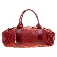 Balenciaga Red Leather and Ostrich Whistle Satchel