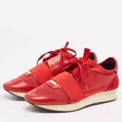 Balenciaga Red Leather  and Suede Race Runner Lace Up Sneakers Size 38