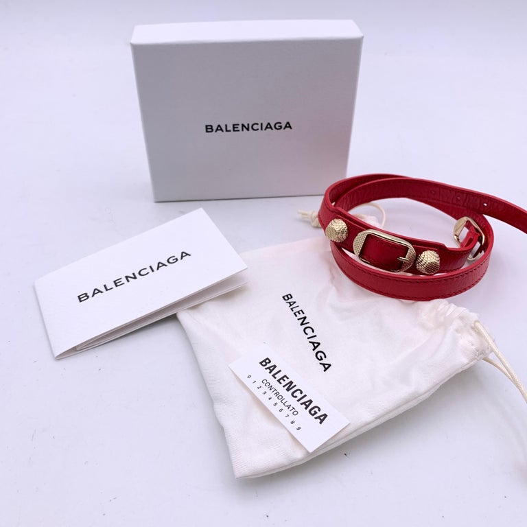 Balenciaga Red Leather Arena 3 Tour Wrap Bracelet Gold Metal Studs For Sale  at 1stDibs