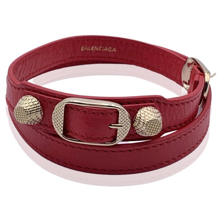 Balenciaga Red Leather Arena 3 Tour Wrap Bracelet Gold Metal Studs For Sale  at 1stDibs