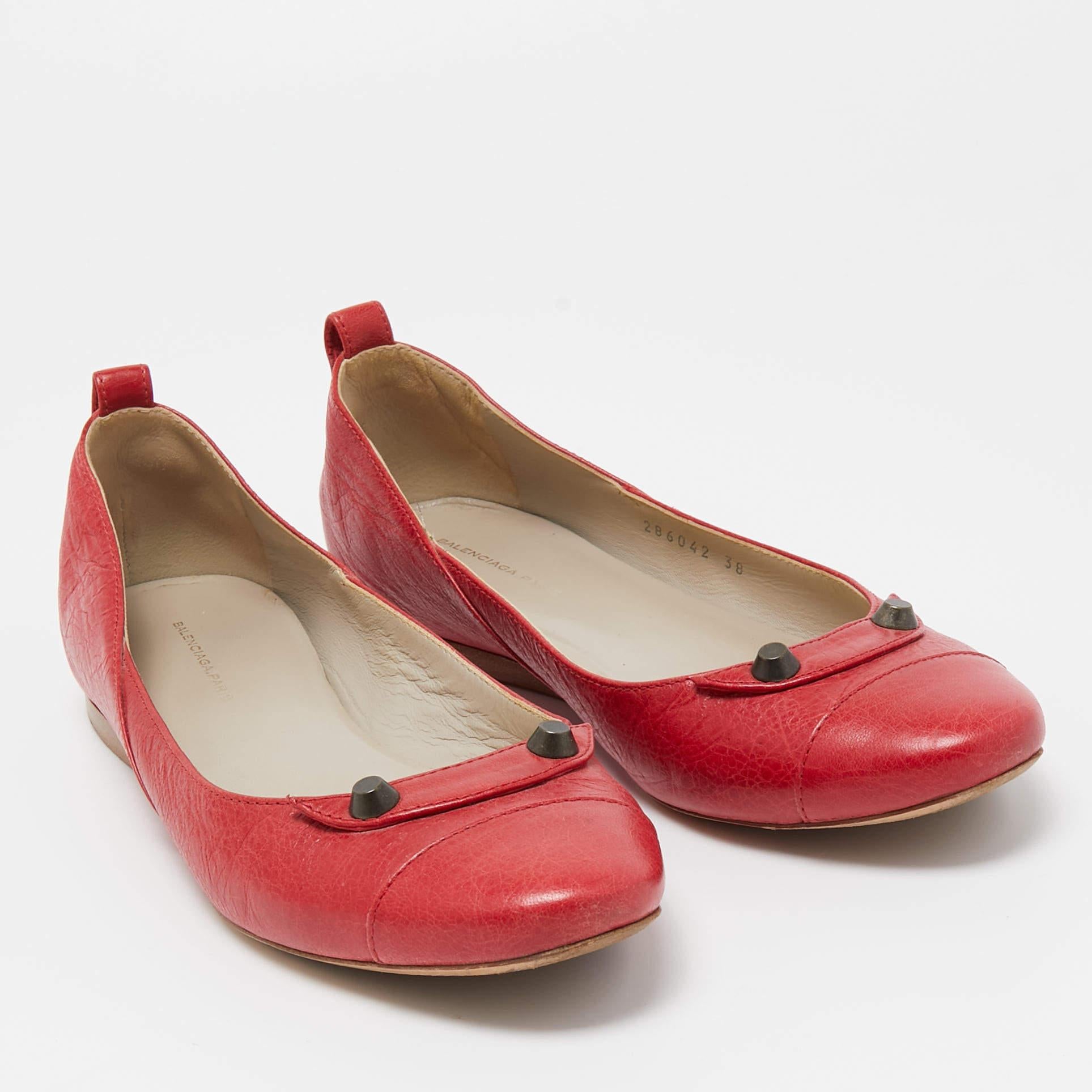 Women's Balenciaga Red Leather Arena Ballet Flats Size 38 For Sale