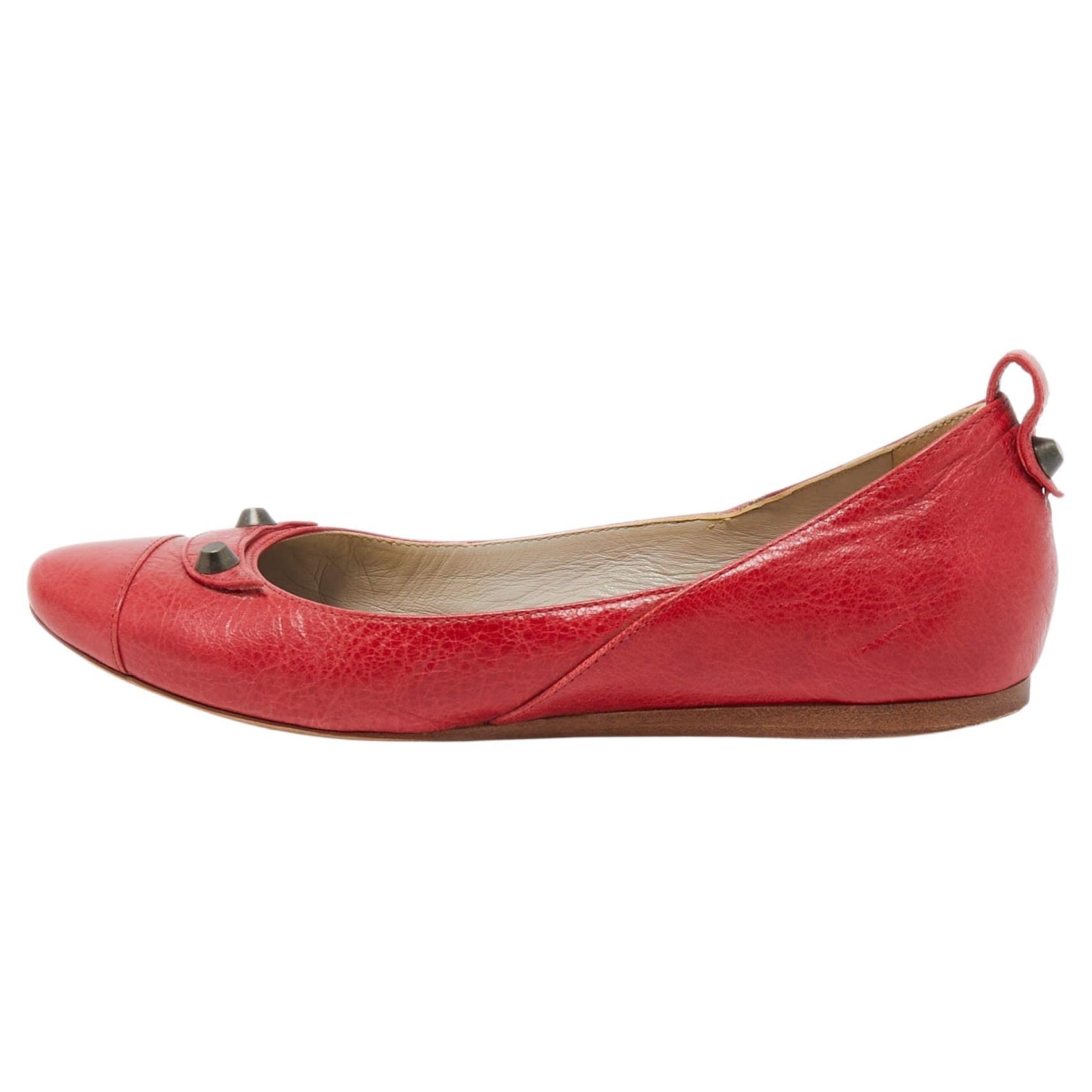 Balenciaga Red Leather Arena Ballet Flats Size 38 For Sale