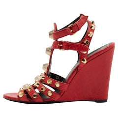 Balenciaga Red Leather Arena Wedge Sandals Size 40